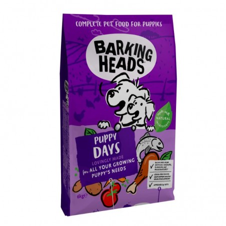 BARKING HEADS Puppy Days be grūdų (vištiena/lašiša/kiaušiniai) 6kg