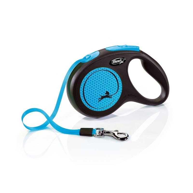 FLEXI New Neon Tape Mėlynas Pavadėlis M-5m Iki 25kg