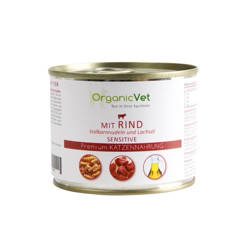 OrganicVet - Beef with pasta & salmon oil konservai katėms 200g