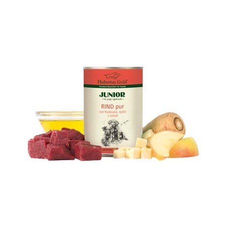 Hubertus Gold - Junior begrūdis konservas su jautiena, pastarnokais ir obuoliais 400g