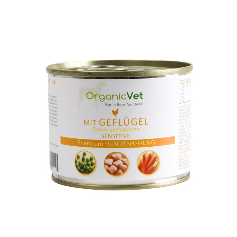 OrganicVet Poultry with peas & carrots konservai šunims 200g